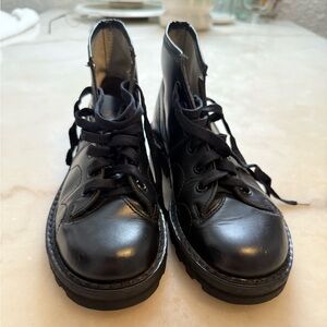 T.U.K. | Vintage 90s Original Leather Monkey Boots Black Chunky Sole